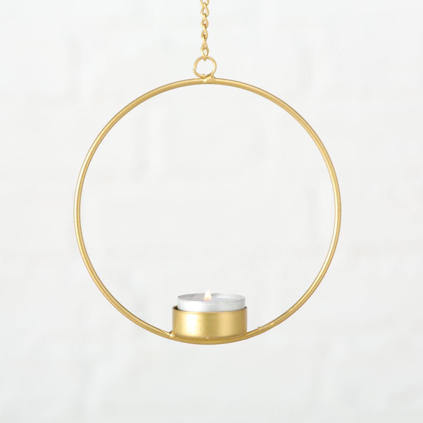 Ring mit Teelicht Kreisrund mit Kette zum Hängen Gold